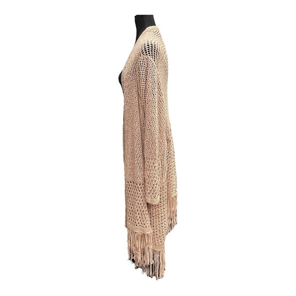 Chico’s Travelers Fringe Knit Cardigan Duster Open Weave | Size XL | Boho Cream - Picture 5 of 8